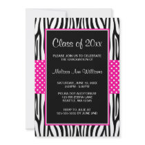 Zebra Hot Pink Polka Dot Graduation Announcement