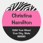 Zebra & Hot Pink return address (#LABL 008) Round Stickers