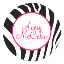 Zebra in Pink - Customized Round Sticker