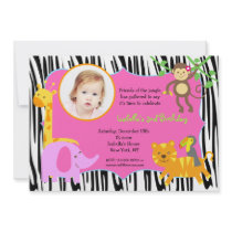 Zebra Jungle Animal Photo Birthday Invitations