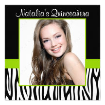 Zebra Lime Green Photo Quinceanera Invitations