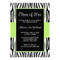 Zebra Lime Green Polka Dot Graduation Announcement invitations