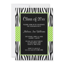 Zebra Lime Green Polka Dot Graduation Announcement