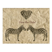 Zebra Love Vintage Paper Save the Date Postcards