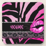 Zebra Makeup Lace Lips Coaster Black Pink