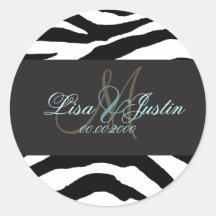 Zebra monogram wedding stickers