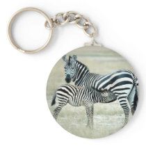 Zebra Mother and Feeding Foal Key Chain