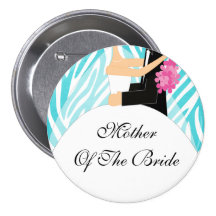 Zebra Mother of the Bride Button / Pin Turquoise