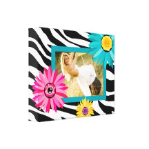 Zebra Photo Canvas Bold Daisy Blue Stretched Canvas Print