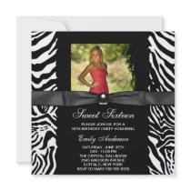 Zebra Photo Sweet 16 Party Invitation
