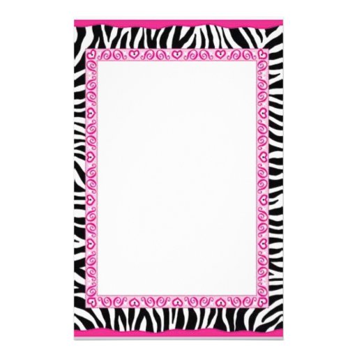 Zebra & pink border custom stationery