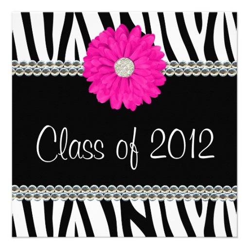 Zebra Pink Daisy Faux Gems Graduation Announcement