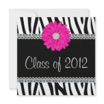 Zebra Pink Daisy Faux Gems Graduation Announcement