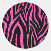 Zebra Pink Striped Round Sticker
