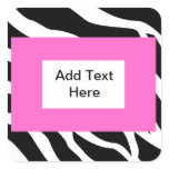 Zebra Pink White Template Square Stickers