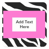 Zebra Pink White Template Square Stickers