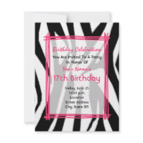 Zebra Print And Hot Pink Fashion Birthday Invite
