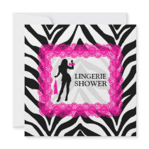 Zebra Print and Hot Pink Lace Lingerie Shower Custom Invite