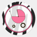 Zebra Print and Pink Baby Carriage Sticker