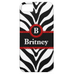 Zebra Print and Red Lace Monogram Name iPhone 5 Case