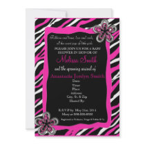 Zebra Print Baby Shower Invitation - Hot Pink