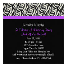Zebra Print Birthday Party Invitations