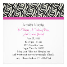 Zebra Print Birthday Party Invitations