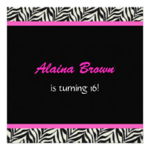 Zebra Print Birthday Party Invitations