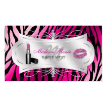 Zebra Print Fuchsia Black Glitter Cosmetology Business Card Template