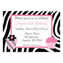 Zebra Print Girls Birthday Inviation invitations