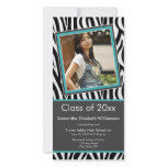 Zebra Print Graduation Photo Announcement (aqua) Photo Greeting Card