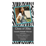 Zebra Print Graduation Photo Announcement (aqua) Photo Greeting Card