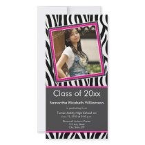 Zebra Print Graduation Photo Announcement (pink) Photo Greeting Card