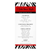 Zebra Print, Hair Salon Price List Personalized Rack Card