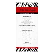 Zebra Print, Hair Salon Price List Personalized Rack Card