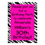 Zebra Print Hot Pink Birthday Party Invitation