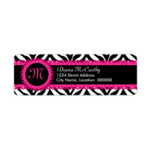 Zebra Print & Hot Pink Lace Monogram Labels