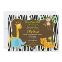 Zebra Print Jungle Safari Animal Baby Shower Custom Invitations