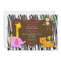 Zebra Print Jungle Safari Animal Baby Shower Announcement