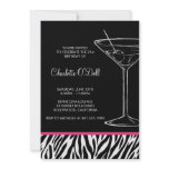zebra print martini birthday party invitations