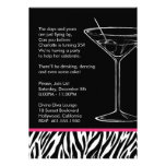 zebra print martini birthday party personalized invitation