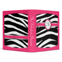 Zebra Print Monogram Berry Pink Recipe Binder