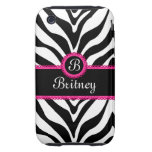 Zebra Print Monogram Name Tough iPhone 3 Cover