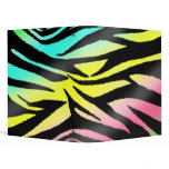 Zebra Print - Neon Pink, Yellow, Blue, Green 3 Ring Binders