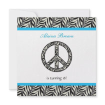 Zebra Print Peace Sign Birthday Party Invitation