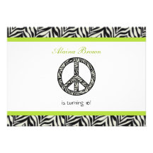 Zebra Print  Peace Sign Birthday Party Invitation