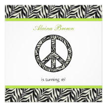 Zebra Print  Peace Sign Birthday Party Invitation