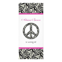 Zebra Print  Peace Sign Birthday Party Invitation