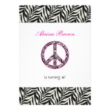 Zebra Print  Peace Sign Birthday Party Invitation