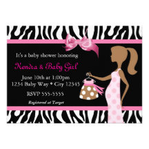 Zebra Print & Pink Bow Mod Mom Baby Girl Shower Personalized Invitations